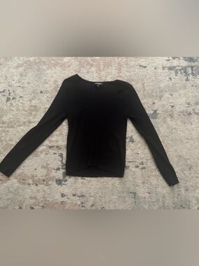 Express Black Ribbed V Neck Long Sleeve Top Size Large